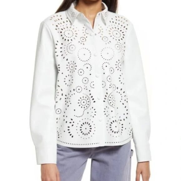 BB Dakota White Eyelet Faux Leather Button-Front Jacket XL - Picture 4 of 13